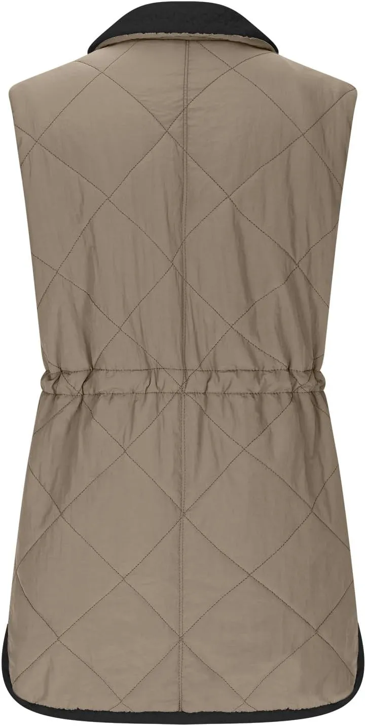 Puffer Vest Women Sleeveless Fleece Lined Zip Up Outwear Stand Collar Winter Warm Padded Down Jacket With Pockets