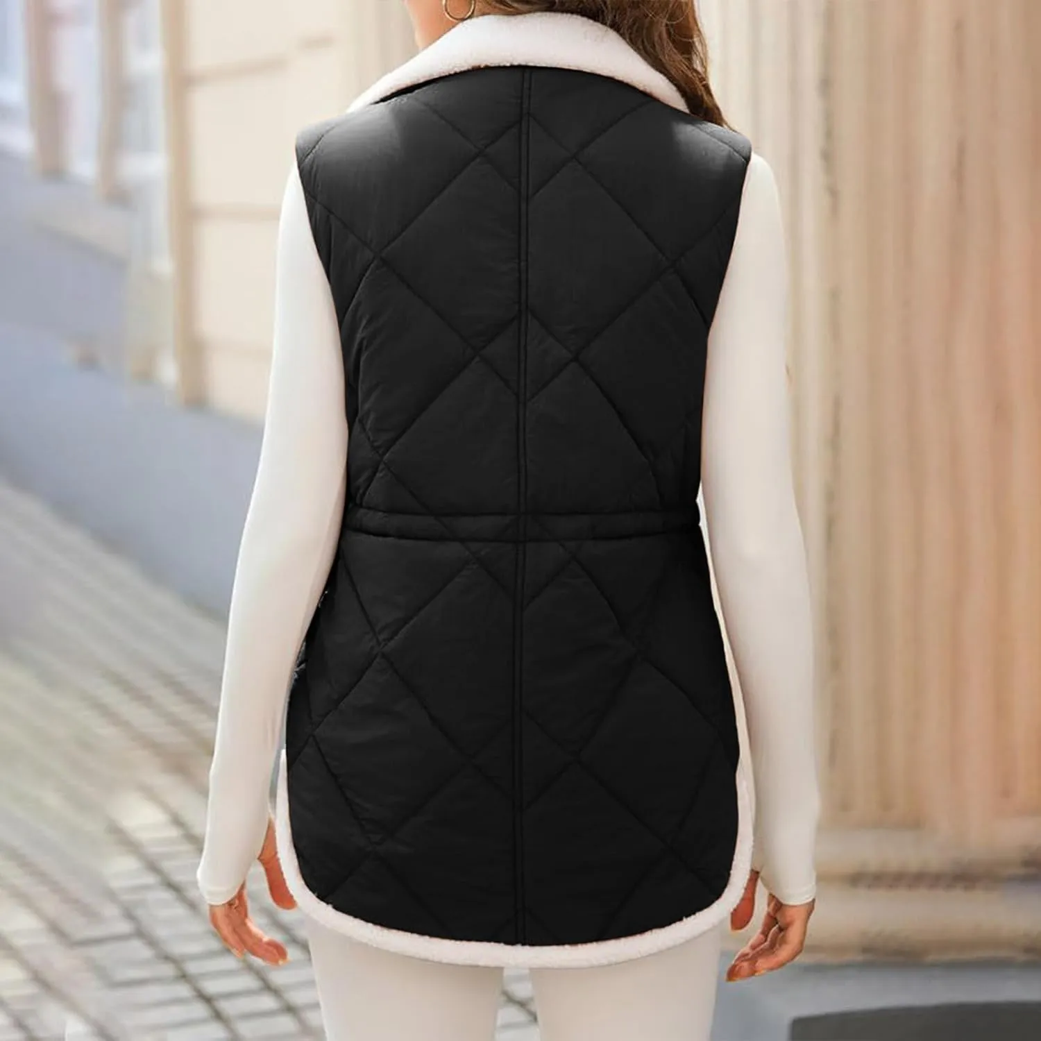 Puffer Vest Women Sleeveless Fleece Lined Zip Up Outwear Stand Collar Winter Warm Padded Down Jacket With Pockets