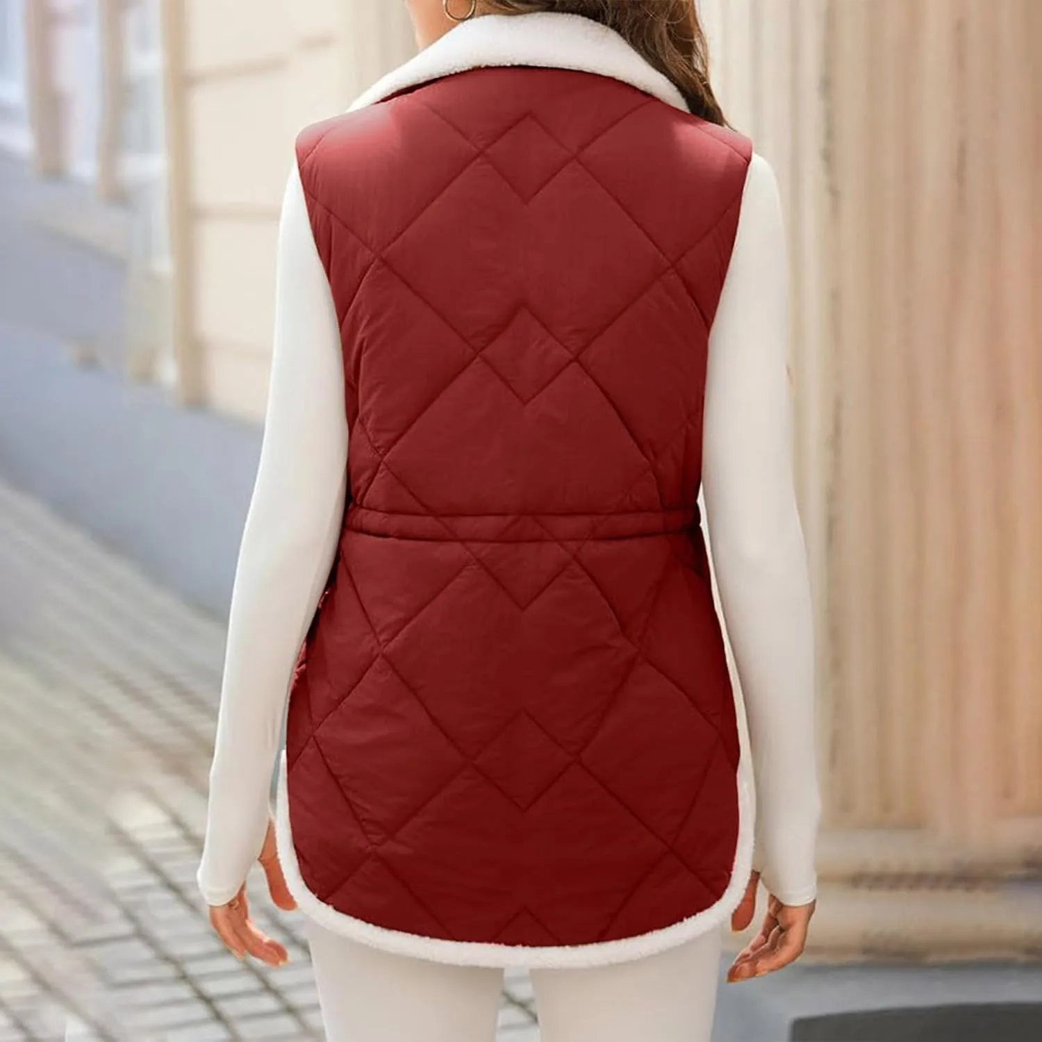 Puffer Vest Women Sleeveless Fleece Lined Zip Up Outwear Stand Collar Winter Warm Padded Down Jacket With Pockets