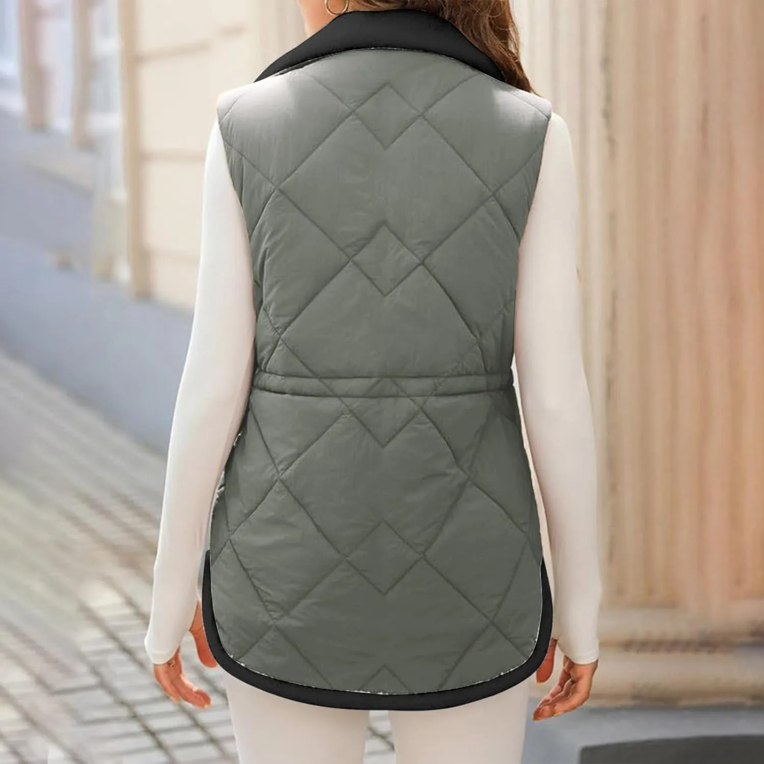 Puffer Vest Women Sleeveless Fleece Lined Zip Up Outwear Stand Collar Winter Warm Padded Down Jacket With Pockets