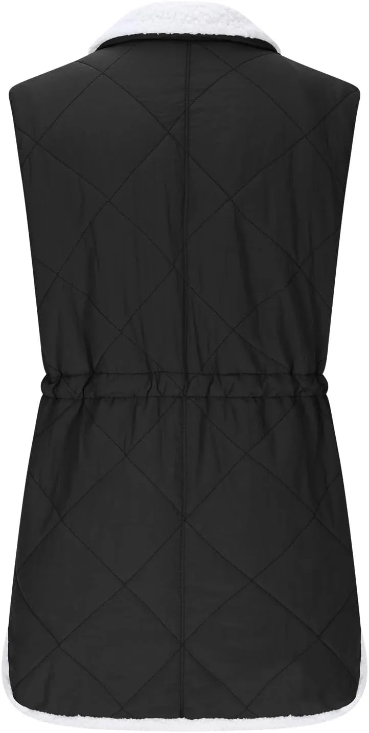Puffer Vest Women Sleeveless Fleece Lined Zip Up Outwear Stand Collar Winter Warm Padded Down Jacket With Pockets