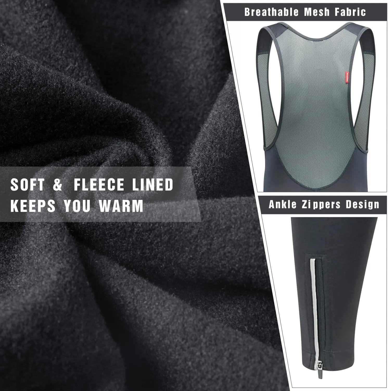 qualidyne Men's Cycling Bib Pants 3D Padded Winter Thermal Cold Weather Bike Bib Tights Biking Bicycle Long Leggings
