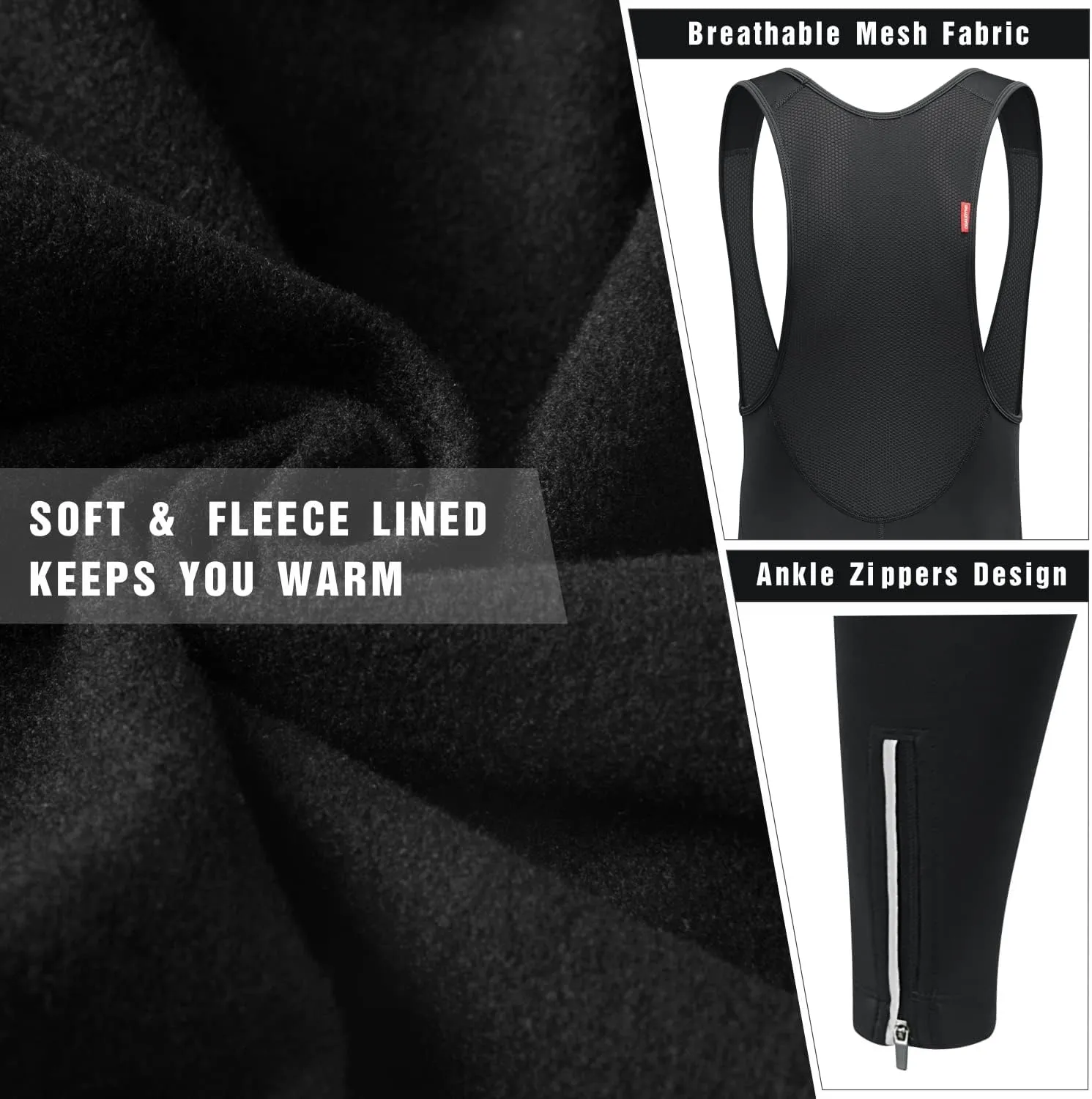 qualidyne Men's Cycling Bib Pants 3D Padded Winter Thermal Cold Weather Bike Bib Tights Biking Bicycle Long Leggings