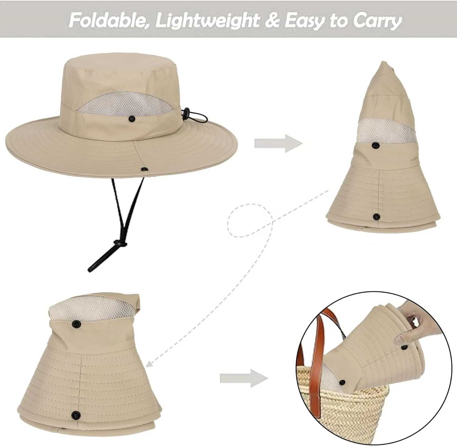 Quick-Dry-Sun-Hat-Beach-Bucket-Hat for Men Women - Wide Brim Mesh Boonie UV Protection Hat Foldable Packable with Drawstring…