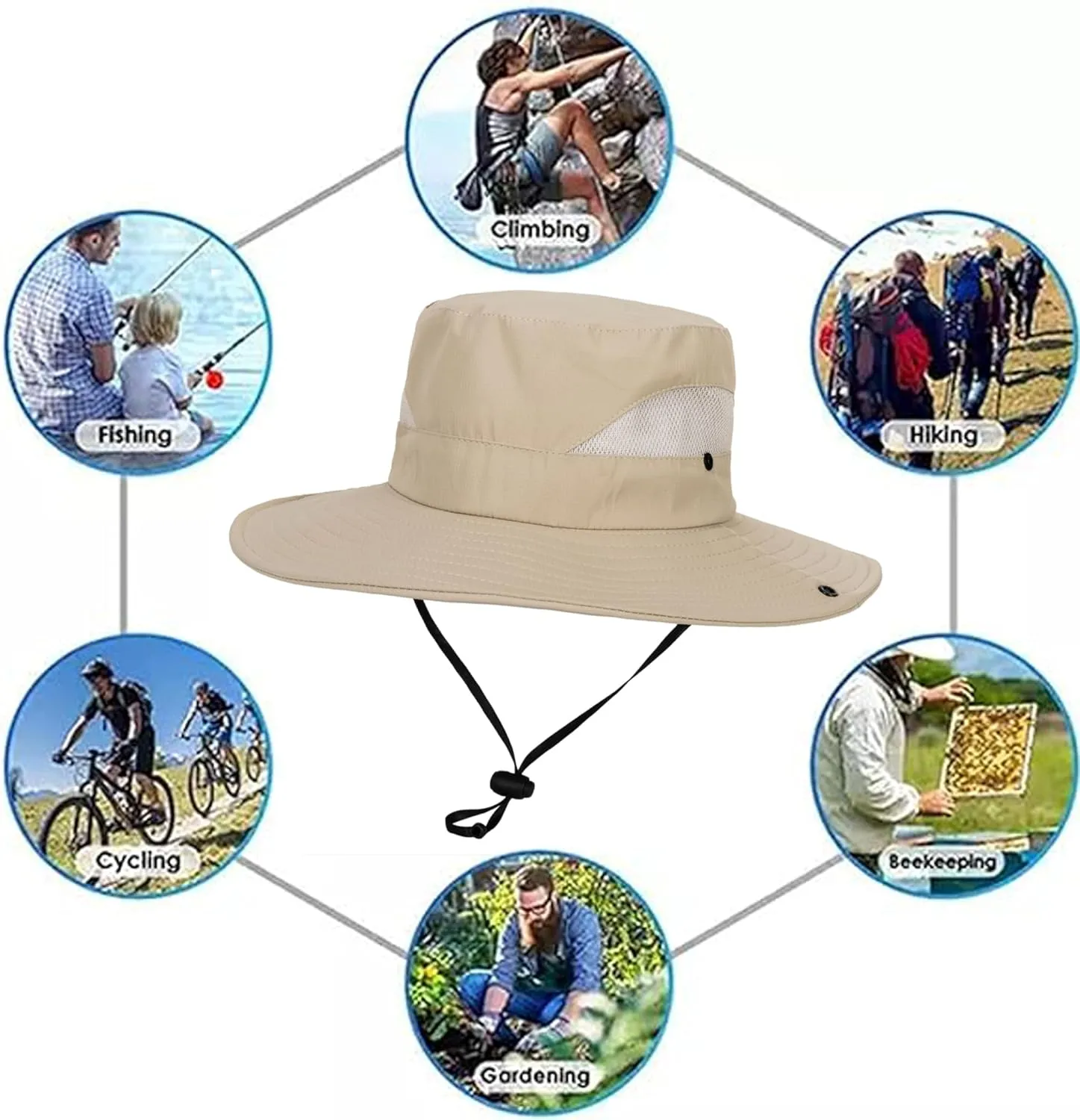 Quick-Dry-Sun-Hat-Beach-Bucket-Hat for Men Women - Wide Brim Mesh Boonie UV Protection Hat Foldable Packable with Drawstring…