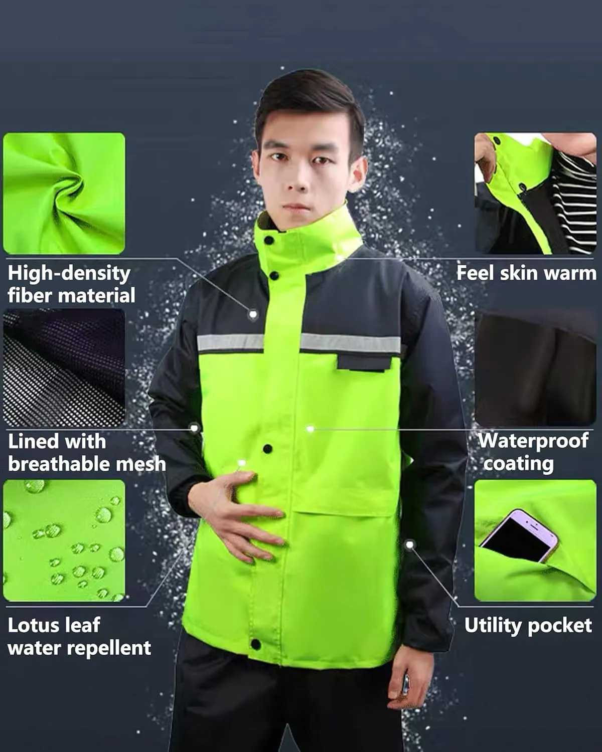 Rain Gear for Men Waterproof,Waterproof Rainwear,Motorcycle Rain Suit Waterproof Rain Jacket and Pants Set
