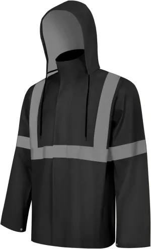 Rain Jacket, High Visibility Rain Coat, Waterproof Raincoat with Hood, Lightweight Rain Suit for Outdoor Activities, Rain Ponchos for Adults Reusable, Men Women, Black T, L-XL