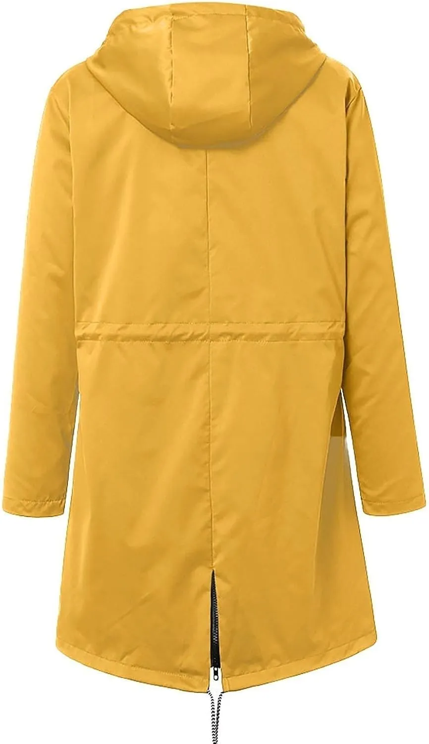 Rain Jacket Women 2024 Fall Lightweight Waterproof Zip Up Raincoat Windbreaker Outdoor Hooded Trench Coat