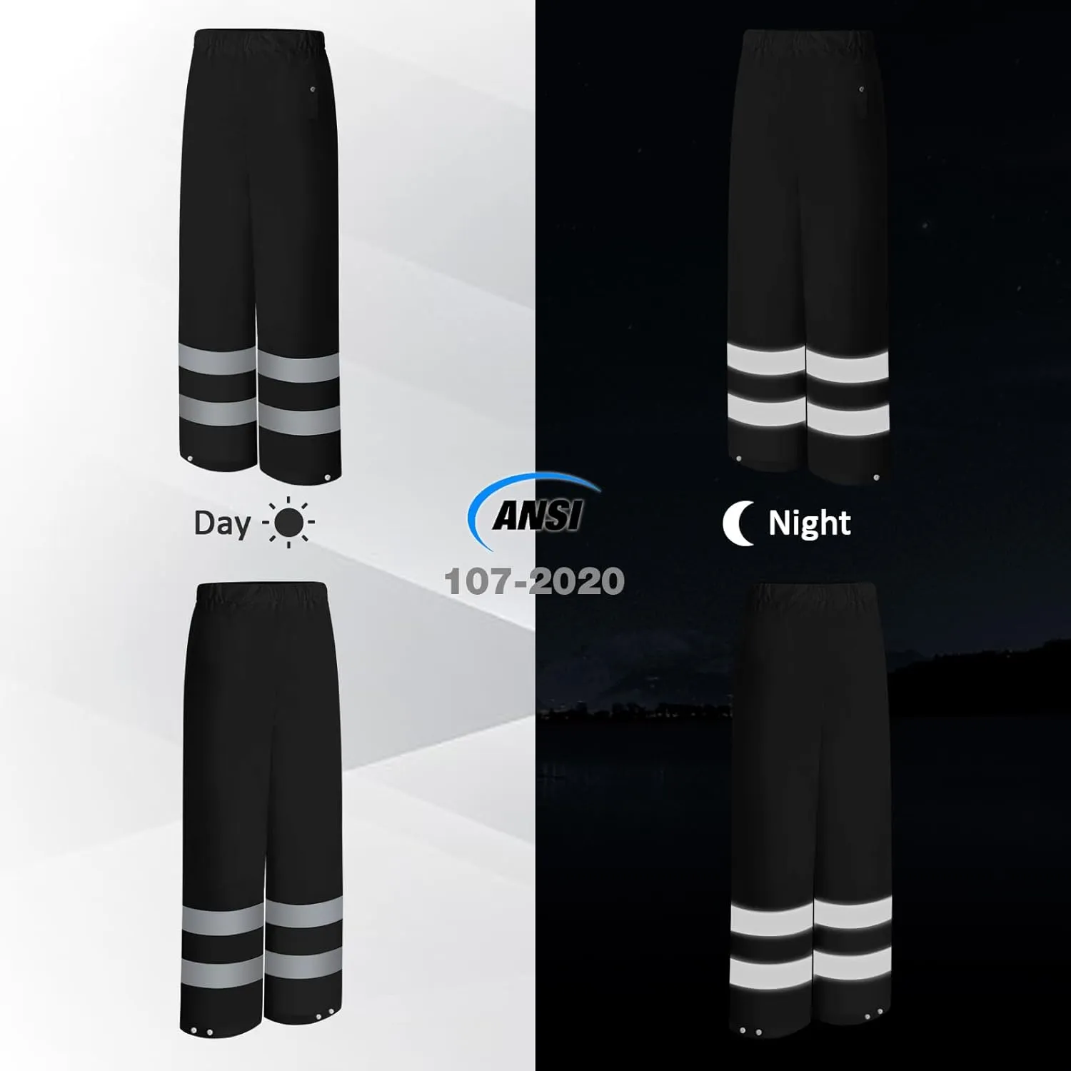 Rain Pants, High Visibility Safety Coat, Hi Vis Waterproof Work Pants, Lightweight Rain Gear for Outdoor Activities, Men Women, Black P, L-XL