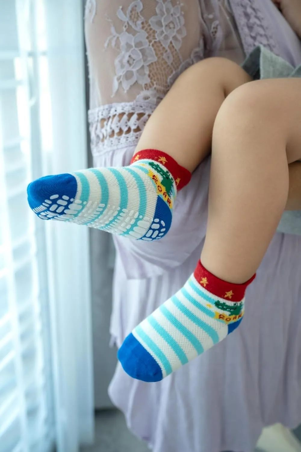 RATIVE Anti Slip Ankle Socks with Grips for Baby Toddler Kids Boys Girls
