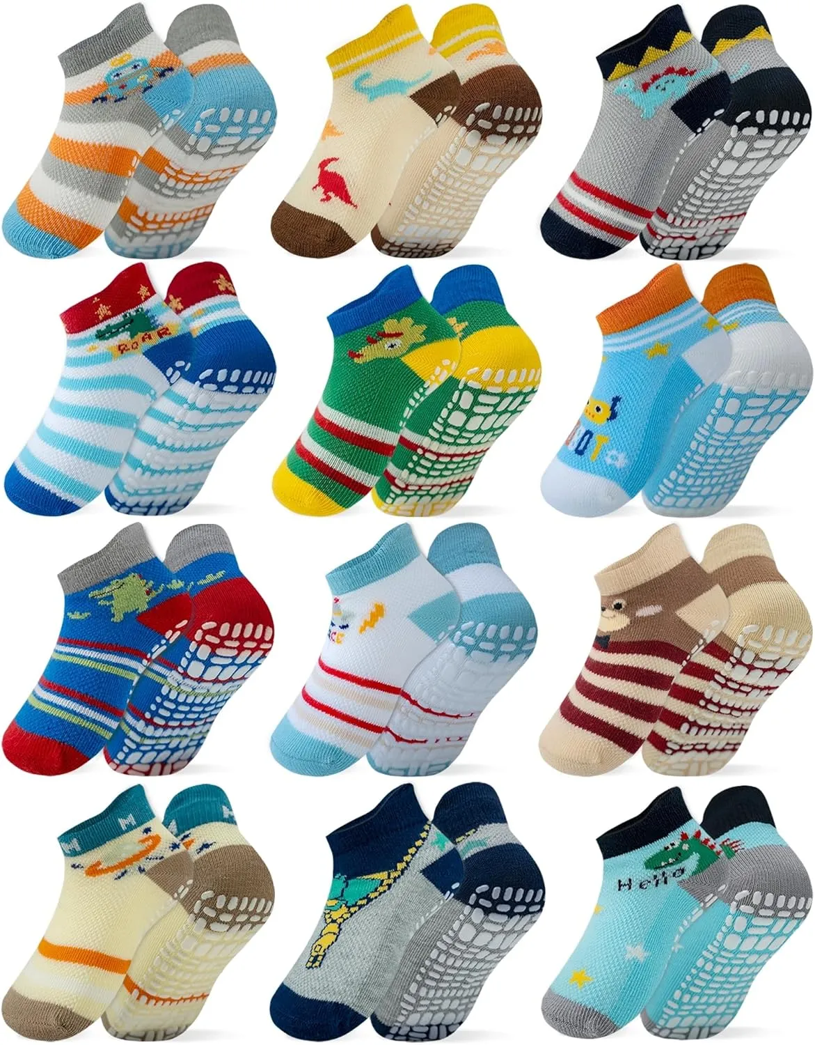 RATIVE Anti Slip Ankle Socks with Grips for Baby Toddler Kids Boys Girls