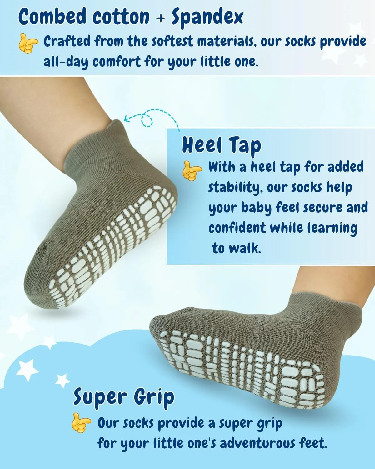 RATIVE Anti Slip Ankle Socks with Grips for Baby Toddler Kids Boys Girls