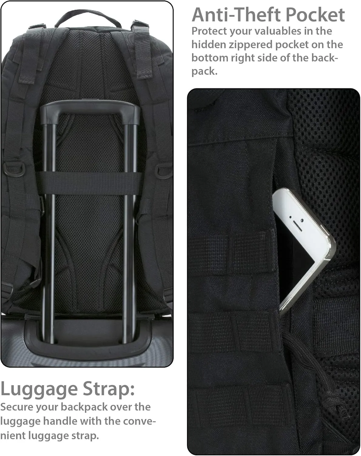 Rockland Military Tactical Laptop Backpack, Black, Large