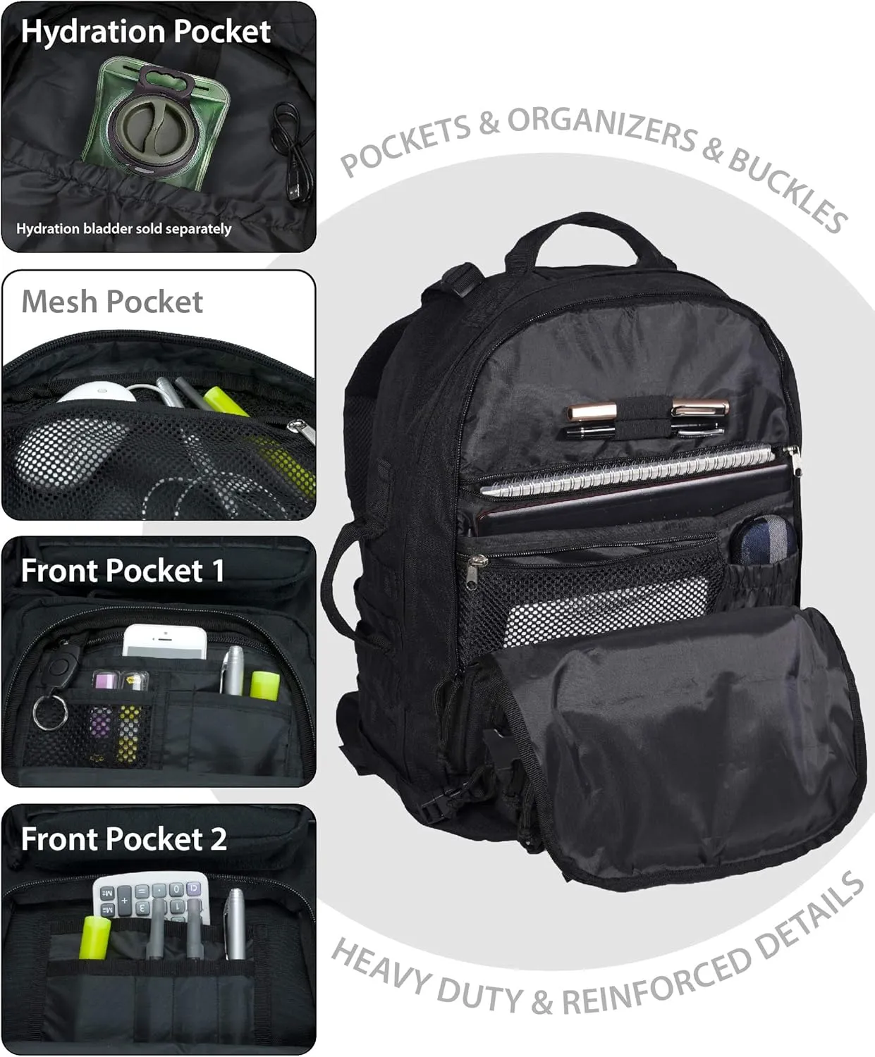 Rockland Military Tactical Laptop Backpack, Black, Large