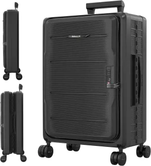 Rollux Collapsible Suitcase with Wheels, Water and Impact Resistant Hard Shell Carry On Luggage with Silent Double Spinner Wheels, 20 Inch Carry On Luggage with TSA Lock, [20 inch]  Black