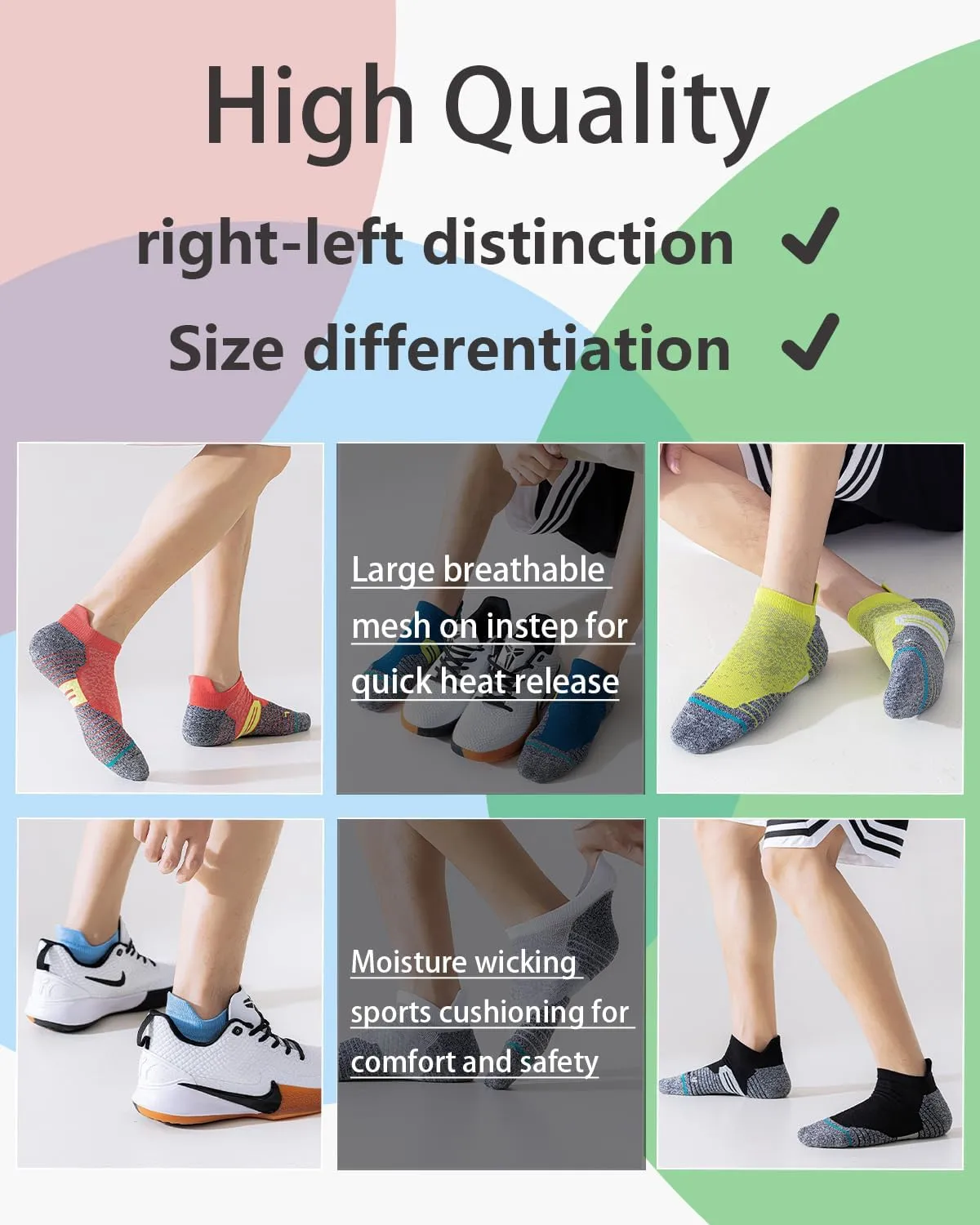 Running Socks No Show Athletic Ankle Socks Low Cut Sport Compression Hiking Socks Woens/Mens 6-Pairs 5-8/9-13