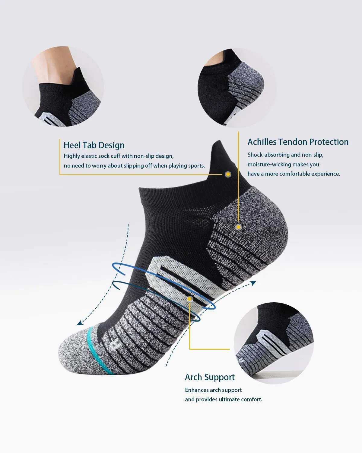 Running Socks No Show Athletic Ankle Socks Low Cut Sport Compression Hiking Socks Woens/Mens 6-Pairs 5-8/9-13