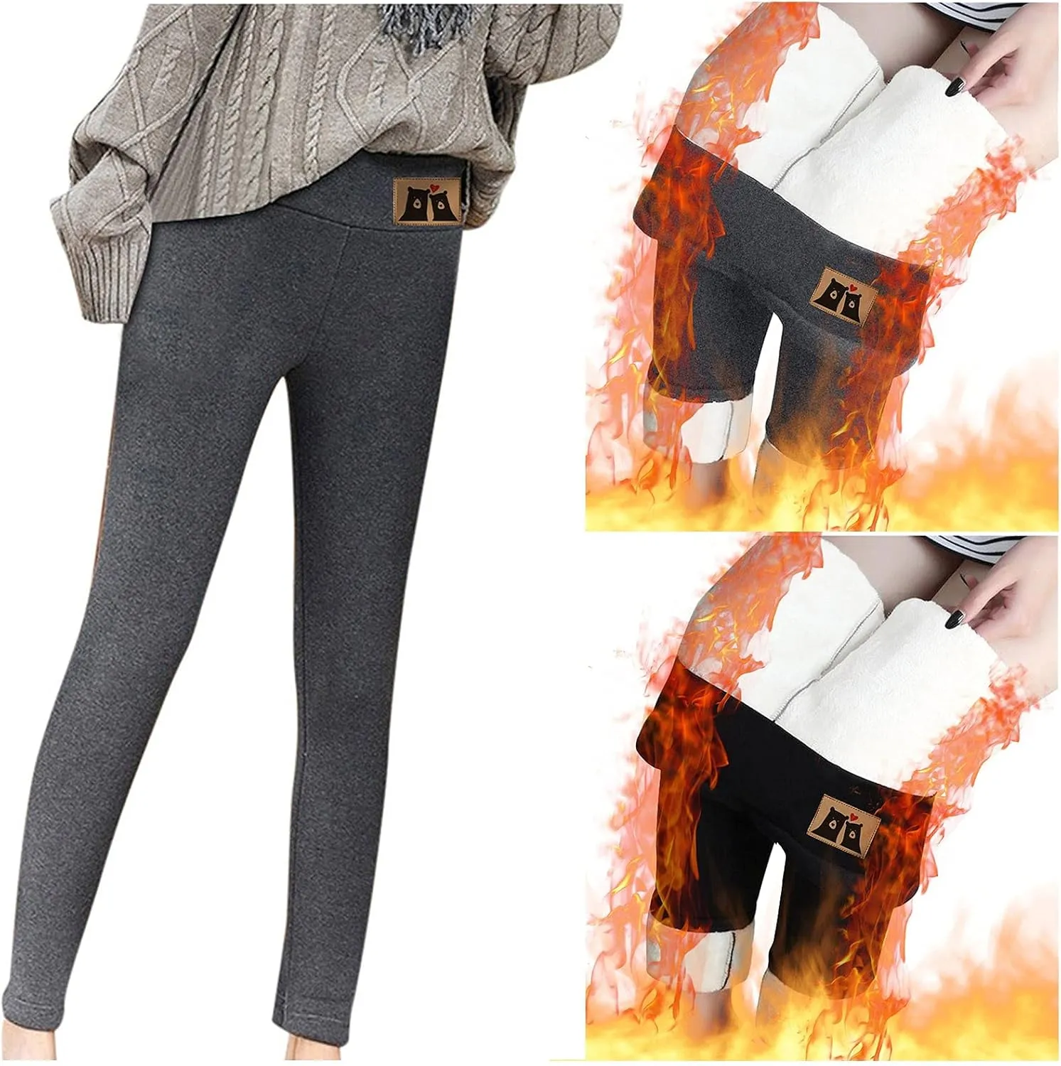 sdbrld Fleece Lined Leggings Women,Womens Fleece Lined Leggings High Waist Thick Warm Pants Tummy Control Soft Thermal Tights