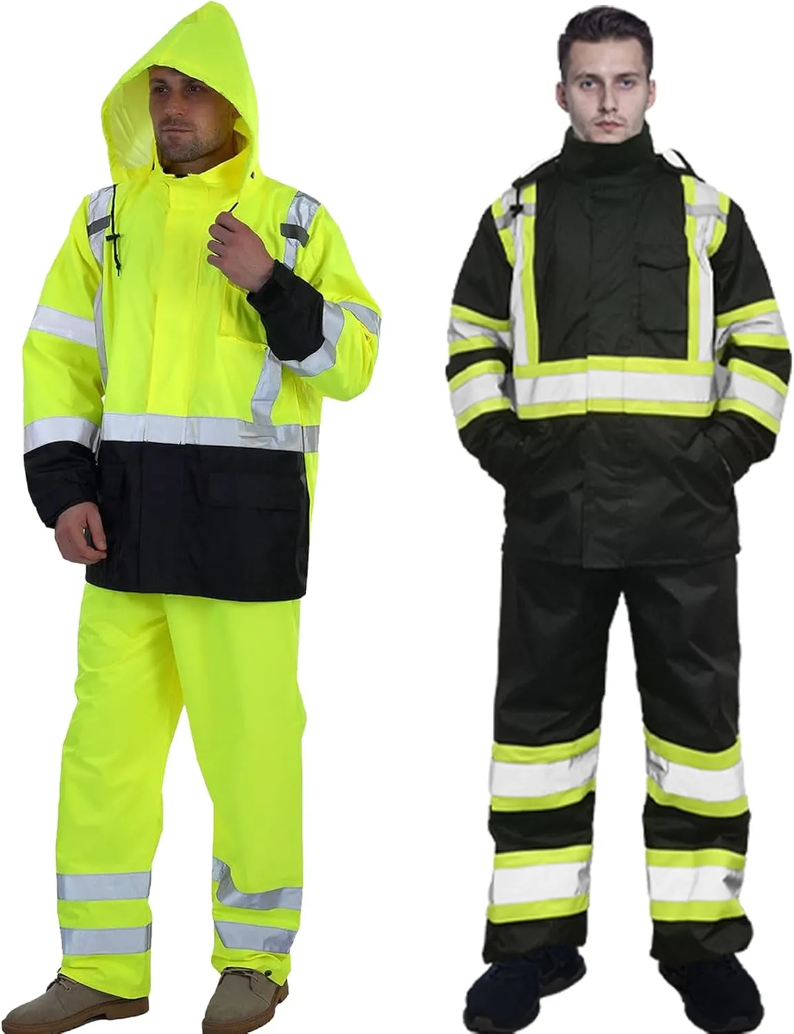 sesafety Hi Vis Rain Jacket, Class 3 High Visibility Rain Gear for Men, Rain Suits for Men Waterproof, bundle, L/XL