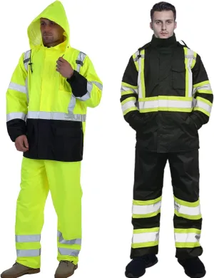 sesafety Hi Vis Rain Jacket, Class 3 High Visibility Rain Gear for Men, Rain Suits for Men Waterproof, bundle, L/XL