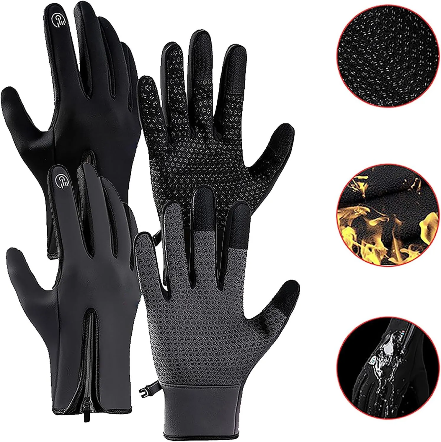 Snowboard Winter Gloves Women Men Cold Weather Ski Warm Thermal Snow Gloves Driving Hiking Cycling Insulated (Grey, One Size)