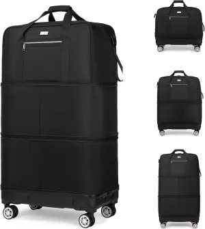 SOBIY Large Expandable Foldable Luggage Collapsible Suitcases Rolling Travel Duffel Bag Lightweight Carry-on Suitcase with Spinner Wheels &Anti-Collision Base Case for Women and Men, BLACK, xl, Large