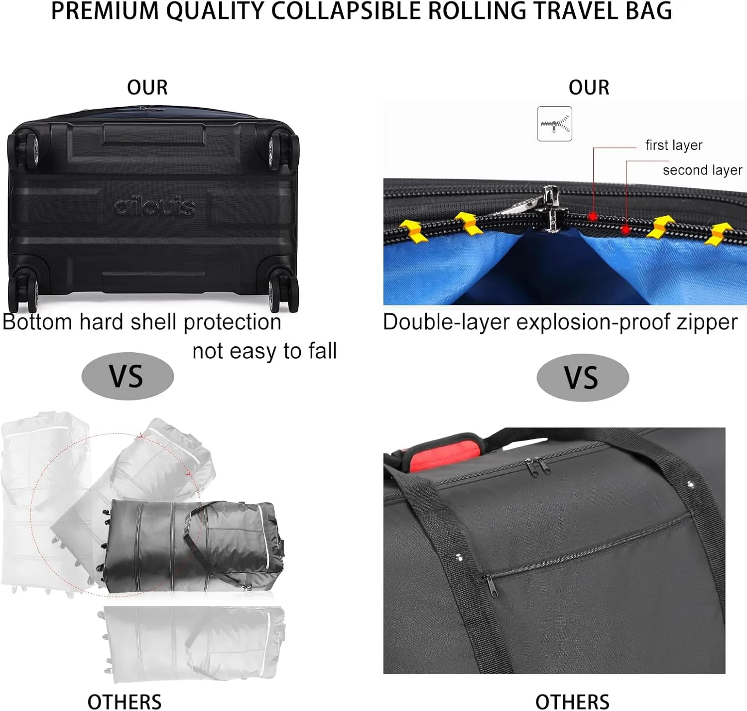 SOBIY Large Expandable Foldable Luggage Collapsible Suitcases Rolling Travel Duffel Bag Lightweight Carry-on Suitcase with Spinner Wheels &Anti-Collision Base Case for Women and Men, BLue, xl, Large