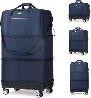SOBIY Large Expandable Foldable Luggage Collapsible Suitcases Rolling Travel Duffel Bag Lightweight Carry-on Suitcase with Spinner Wheels &Anti-Collision Base Case for Women and Men, BLue, xl, Large