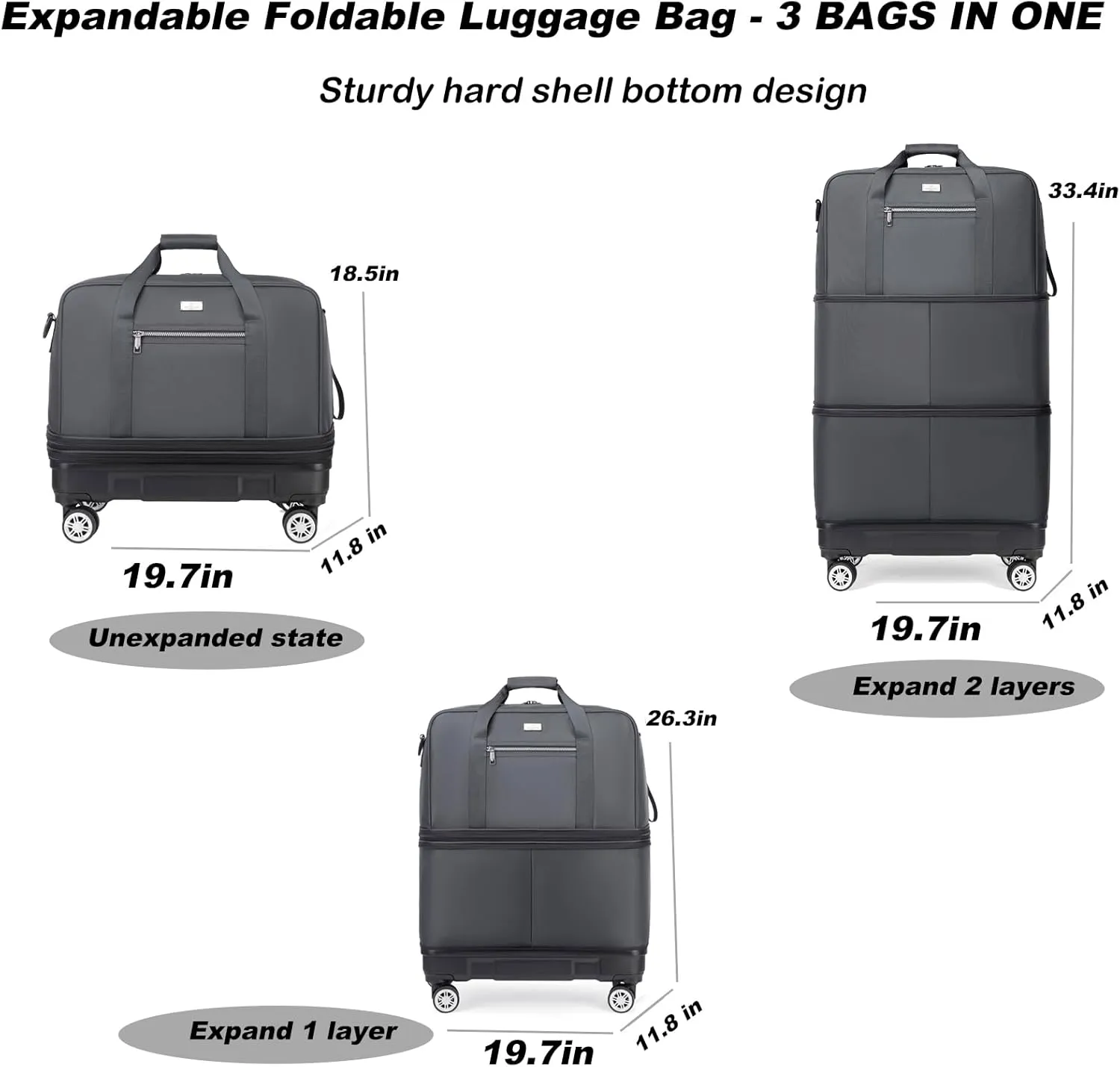 SOBIY Large Expandable Foldable Luggage Collapsible Suitcases Rolling Travel Duffel Bag Lightweight Carry-on Suitcase with Spinner Wheels &Anti-Collision Base Case for Women and Men, Grey, xl, Large