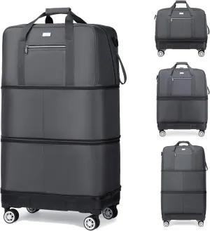 SOBIY Large Expandable Foldable Luggage Collapsible Suitcases Rolling Travel Duffel Bag Lightweight Carry-on Suitcase with Spinner Wheels &Anti-Collision Base Case for Women and Men, Grey, xl, Large