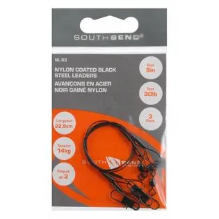South Bend Black Nylon Coated Steel Leader 9-Inch (Black)