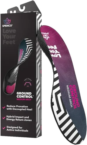 Spenco Ground Control Shoe Insoles for Women and Men, Medium Arch, Women's 11-12 / Men's 10-11