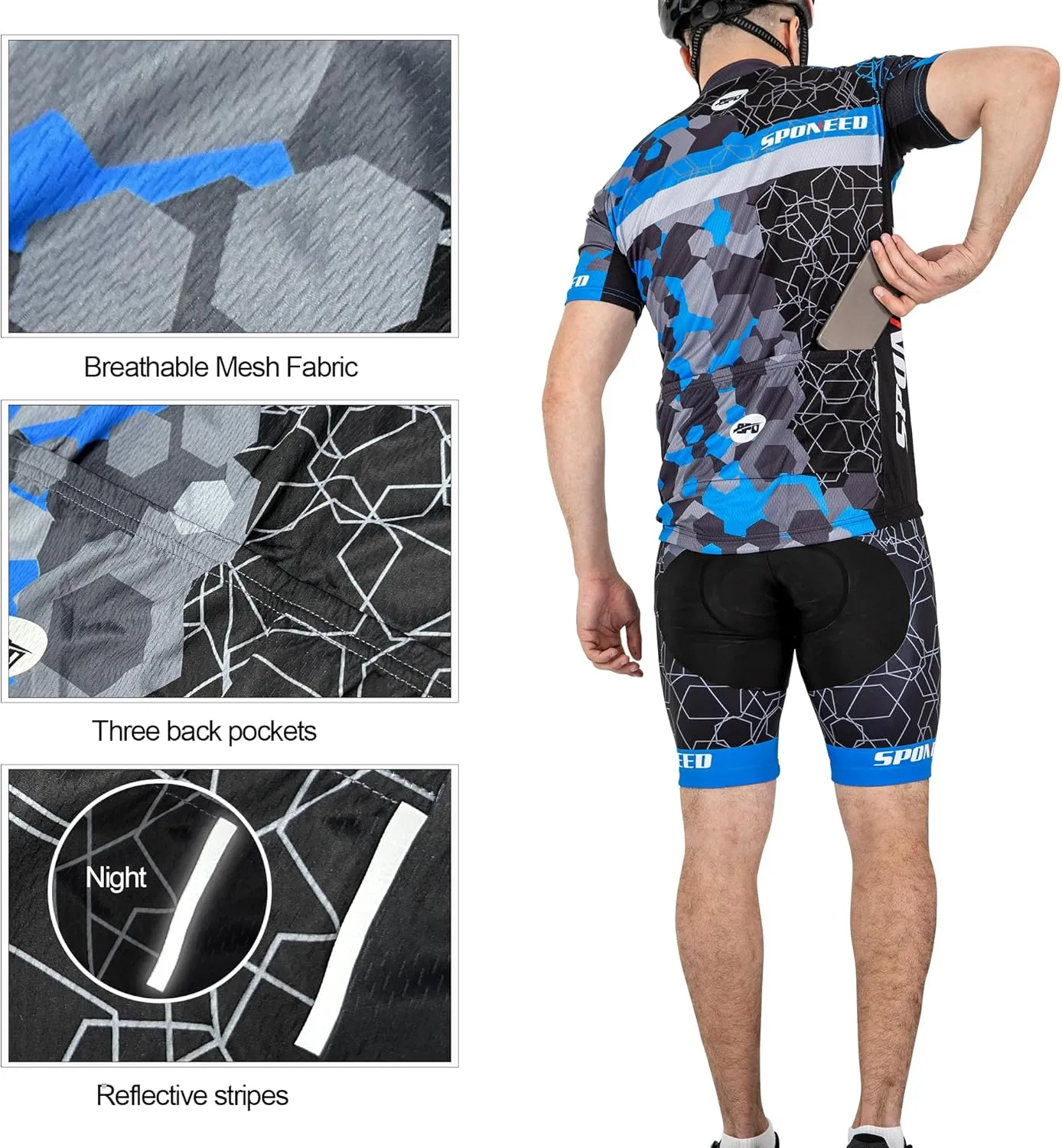 sponeed Men Cycle Outfit Set Bicycle Jersey Road Biker Shorts Trianthlon Cycling Gear Shirts