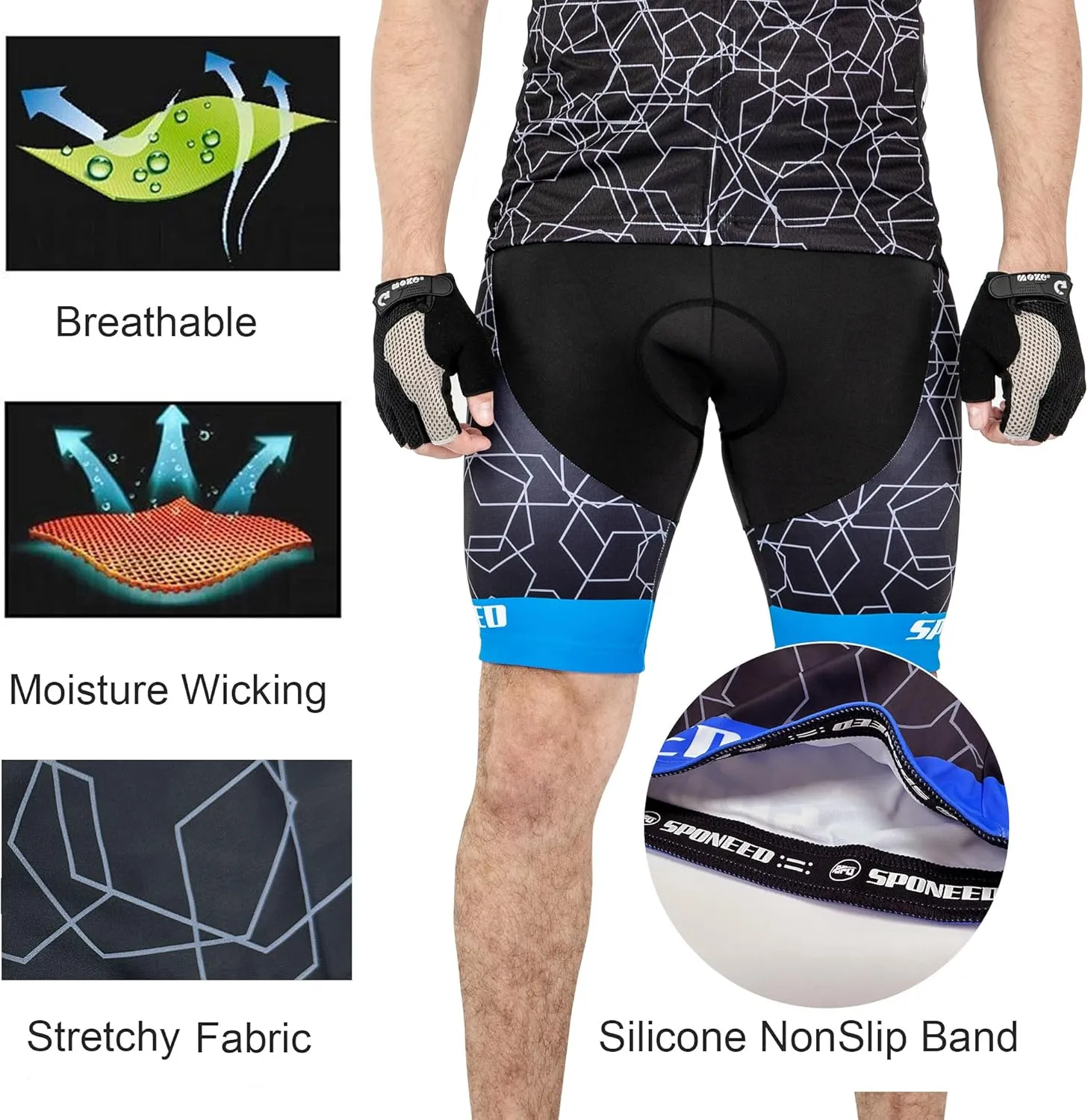 sponeed Men Cycle Outfit Set Bicycle Jersey Road Biker Shorts Trianthlon Cycling Gear Shirts