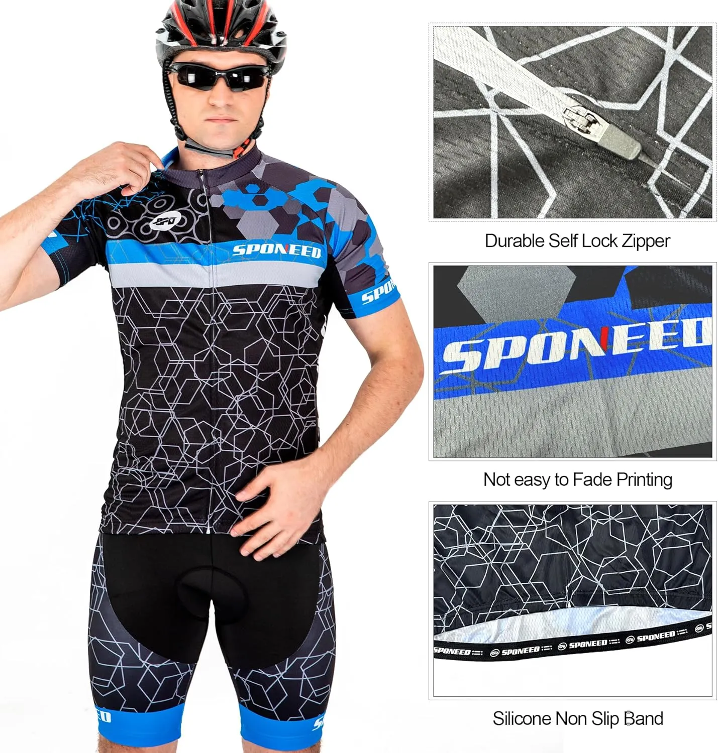sponeed Men Cycle Outfit Set Bicycle Jersey Road Biker Shorts Trianthlon Cycling Gear Shirts