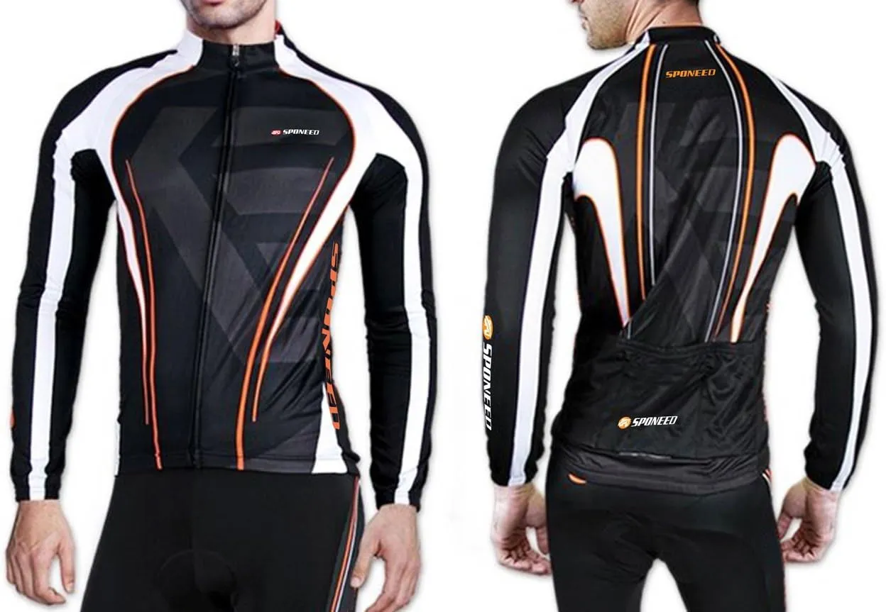 sponeed Men's Bicycle Shirts Long Sleeve Biker Jerseys Full Zipper Winter Cycling Gear Breathable