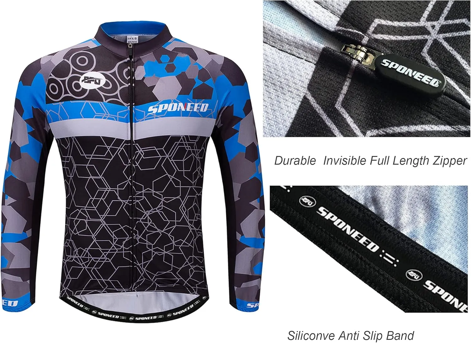 sponeed Men's Bicycle Shirts Long Sleeve Biker Jerseys Full Zipper Winter Cycling Gear Breathable