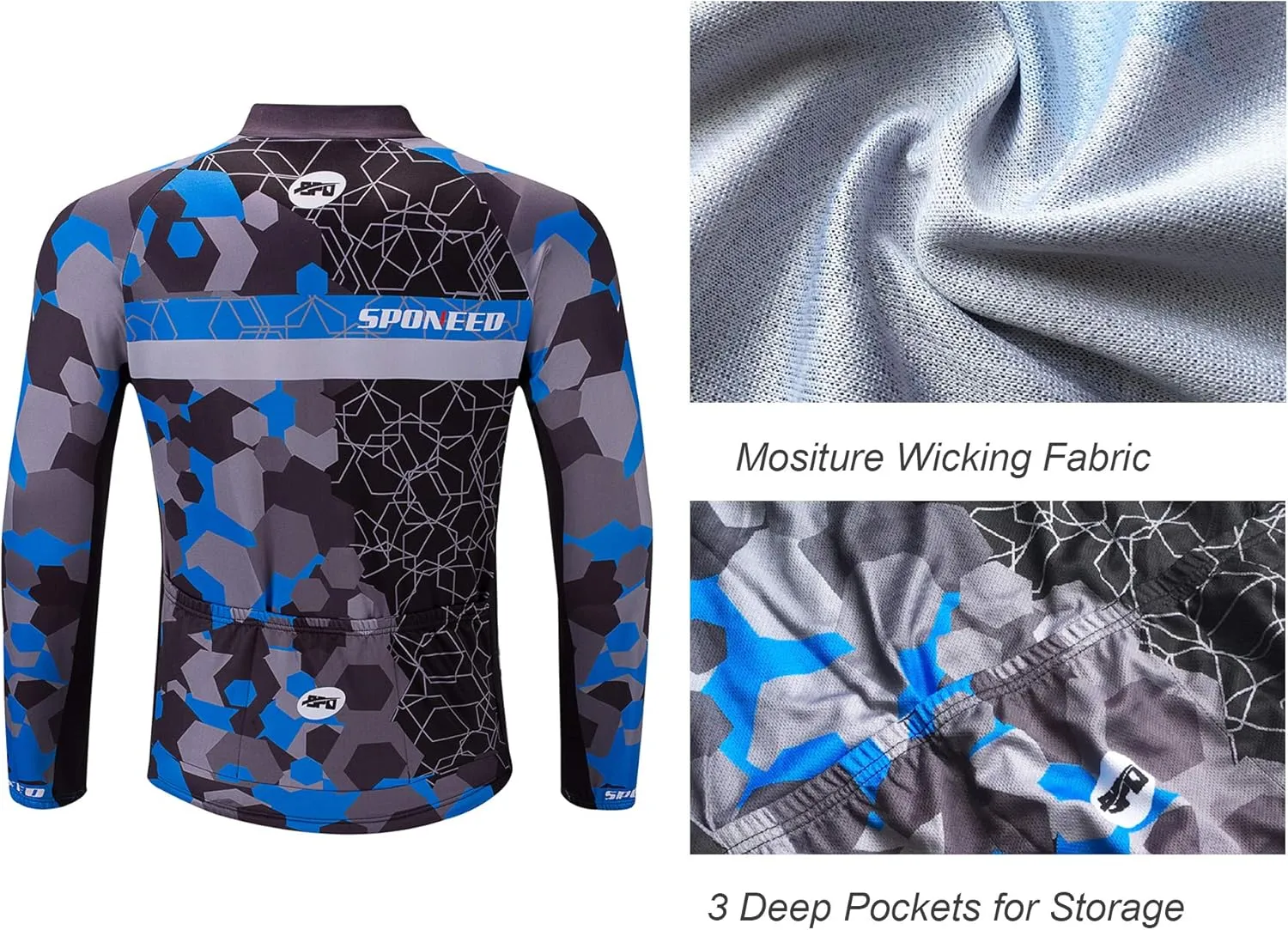 sponeed Men's Bicycle Shirts Long Sleeve Biker Jerseys Full Zipper Winter Cycling Gear Breathable