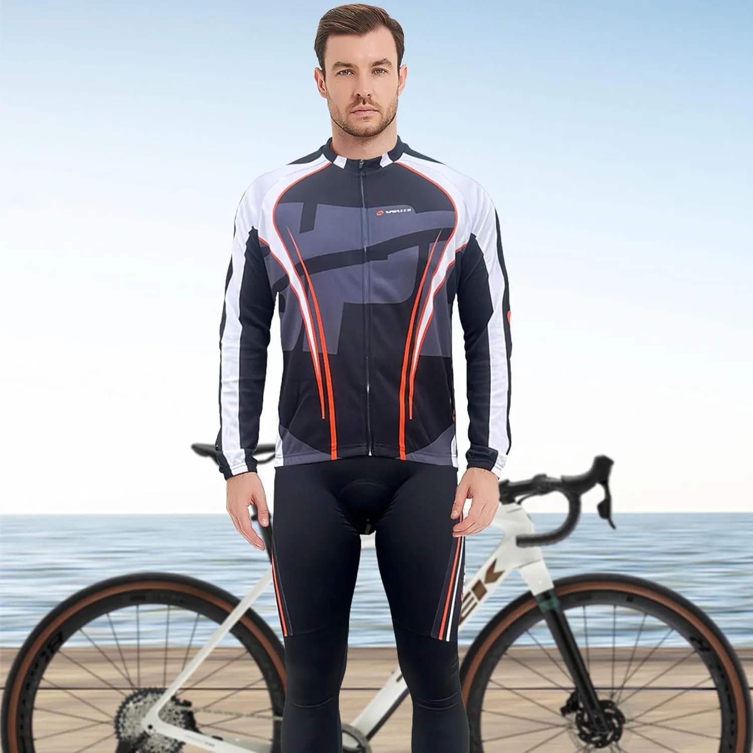 sponeed Men's Bicycle Shirts Long Sleeve Biker Jerseys Full Zipper Winter Cycling Gear Breathable