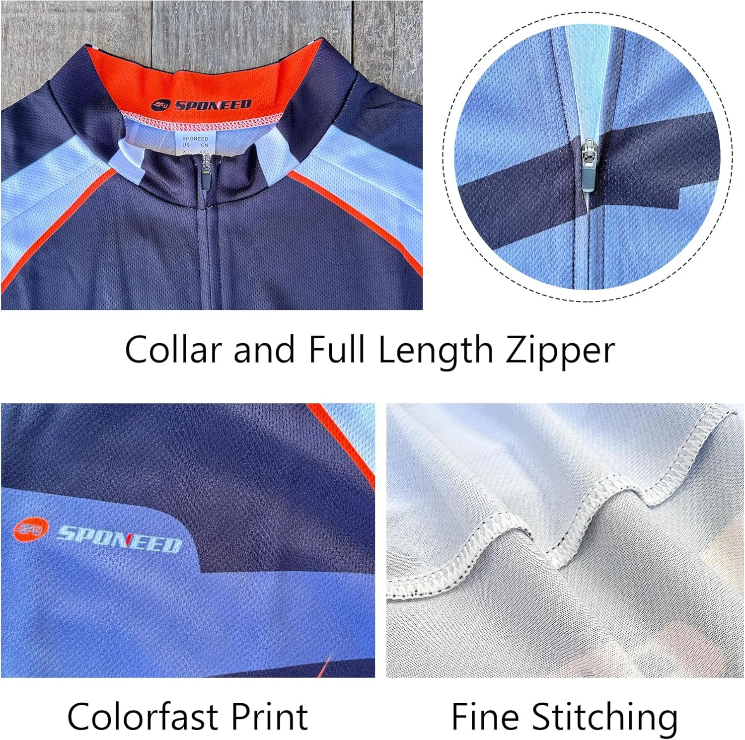 sponeed Men's Bicycle Shirts Long Sleeve Biker Jerseys Full Zipper Winter Cycling Gear Breathable