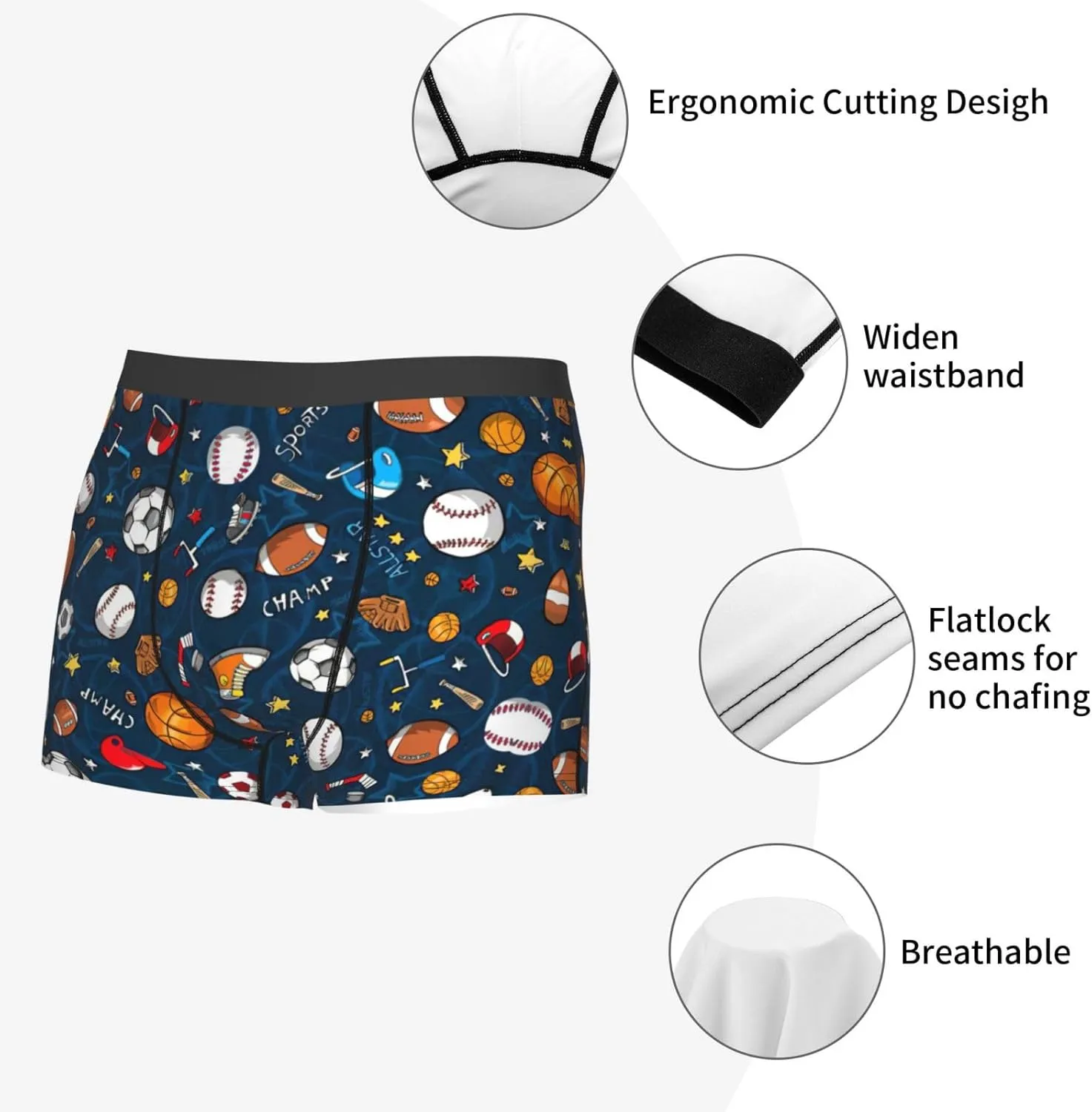 Sports Baseball Game Boxer Briefs, Moisture Wicking & Breathable,Underwear for Men