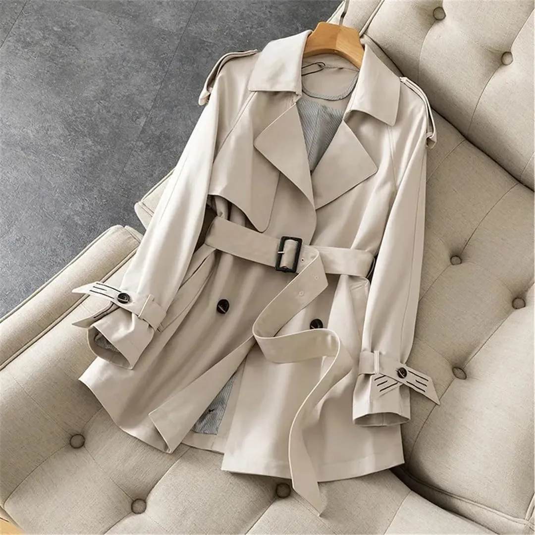 Spring Autumn Windbreakers Lapels Double-Breasted With Belt Slim Trench Coat Jacket Women Outerwear