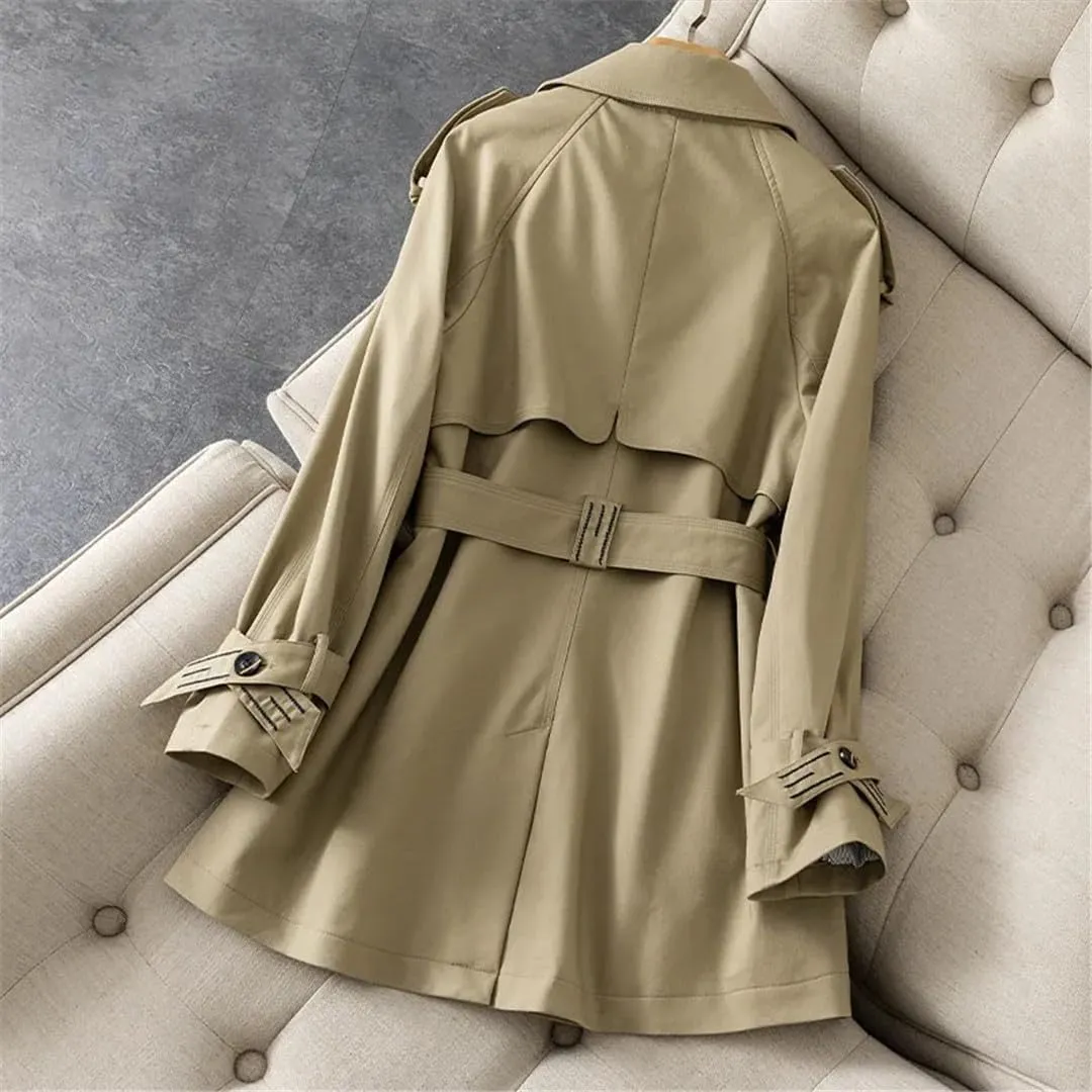 Spring Autumn Windbreakers Lapels Double-Breasted With Belt Slim Trench Coat Jacket Women Outerwear
