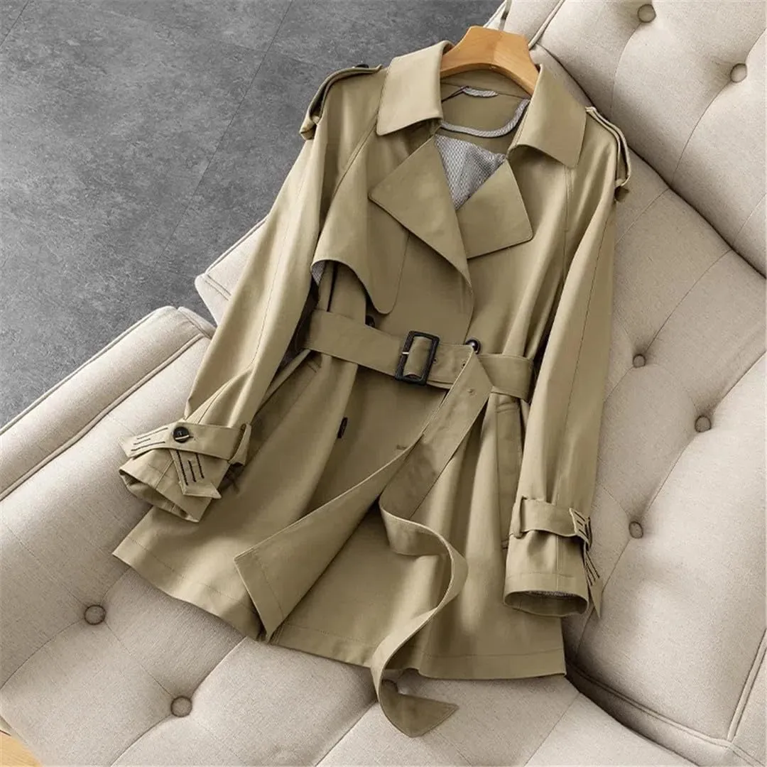 Spring Autumn Windbreakers Lapels Double-Breasted With Belt Slim Trench Coat Jacket Women Outerwear