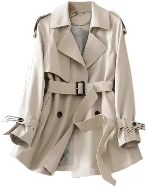 Spring Autumn Windbreakers Lapels Double-Breasted With Belt Slim Trench Coat Jacket Women Outerwear