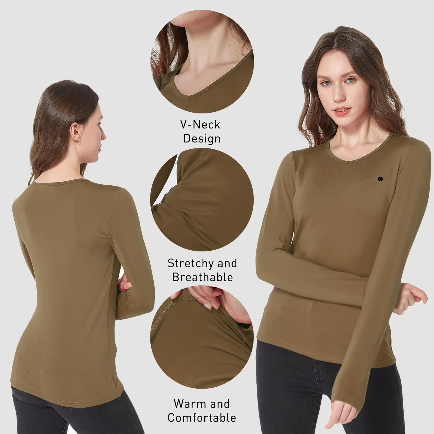 SSLR 2 Pack Women's Thermal Tops, Thermal Underwear for Women Long Sleeve Tee Shirts Basic Layering V Neck Fleece