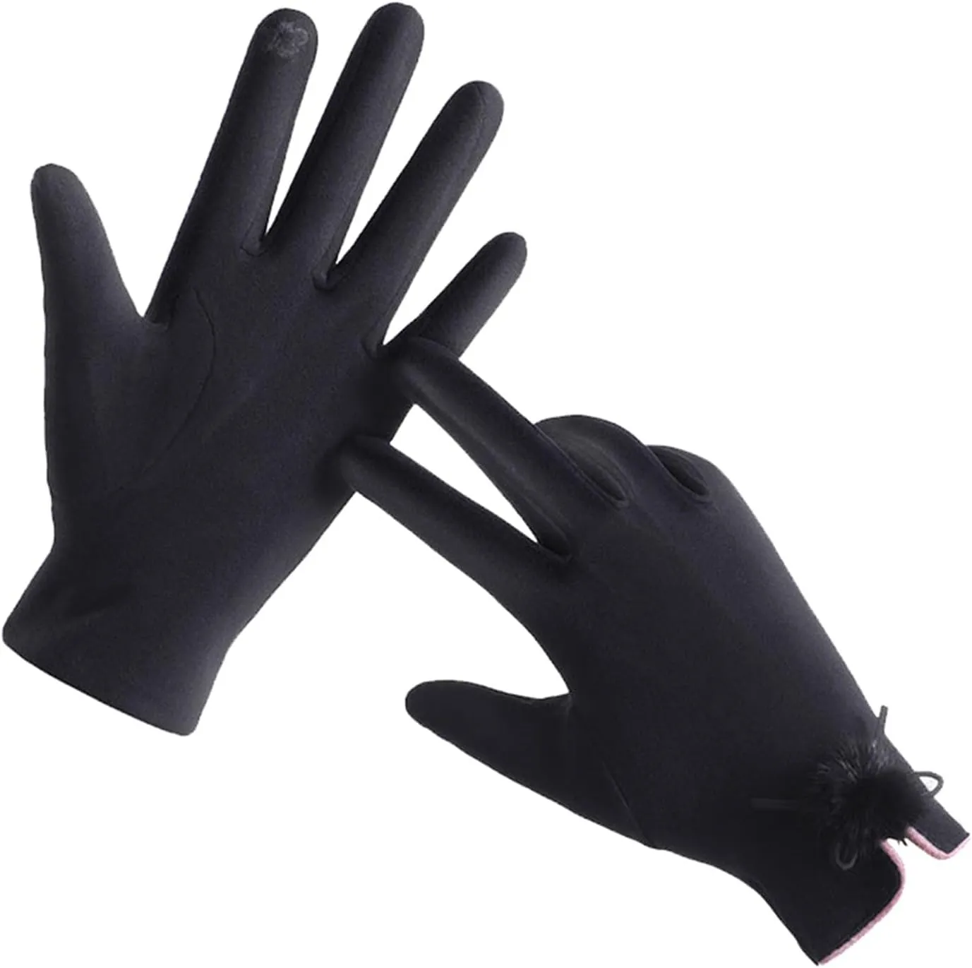 Suede Gloves Women Winter Plus Velvet Thickened Gloves Winter Warm Touchscreen Cycling Gloves (Black, One Size)