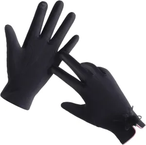 Suede Gloves Women Winter Plus Velvet Thickened Gloves Winter Warm Touchscreen Cycling Gloves (Black, One Size)