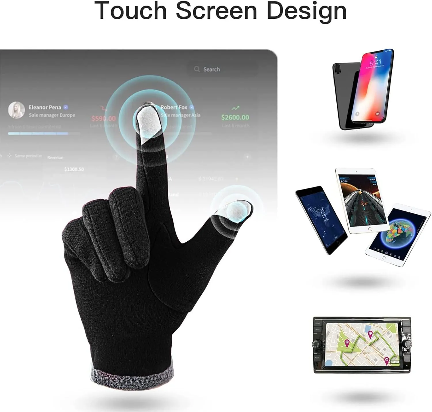 Suede Gloves Women Winter Plus Velvet Thickened Gloves Winter Warm Touchscreen Cycling Gloves (Black, One Size)