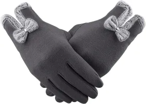 Suede Gloves Women Winter Plus Velvet Thickened Gloves Winter Warm Touchscreen Cycling Gloves (Grey, One Size)